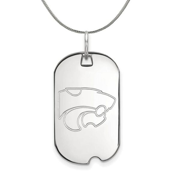 Sterling Silver Kansas State Dog Tag Pendant Necklace - 24 Inch